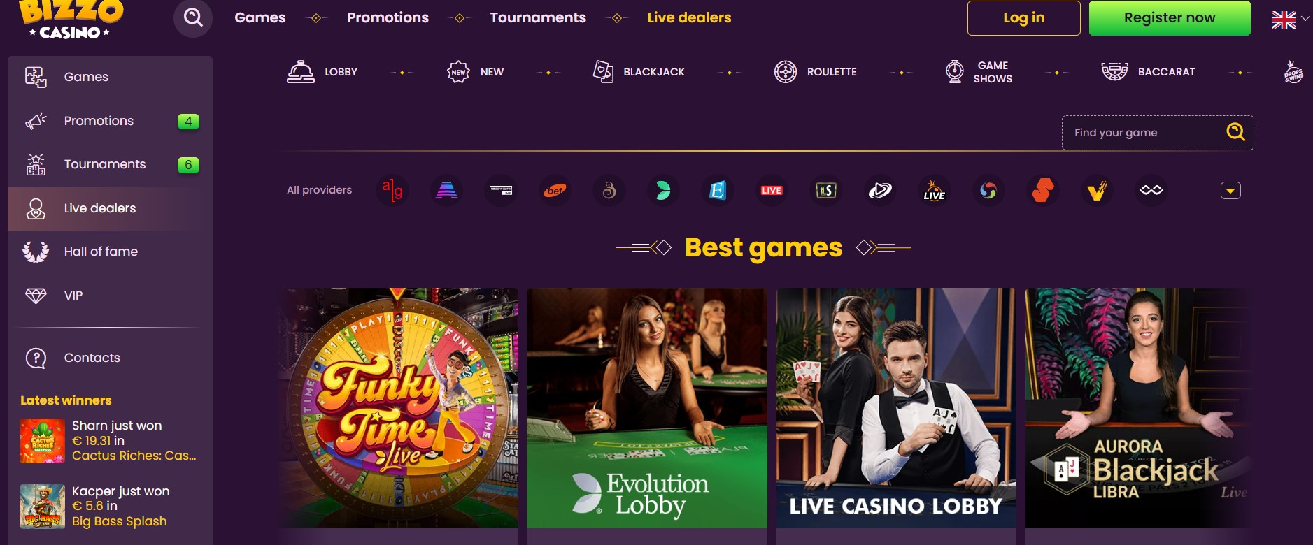 Igre delilcev v živo v igralnici Bizzo Live Casino